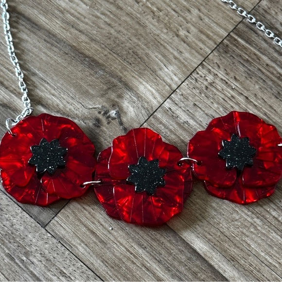 Erstwilder poppy field stud earrings and necklace set red New in box - Picture 2 of 4